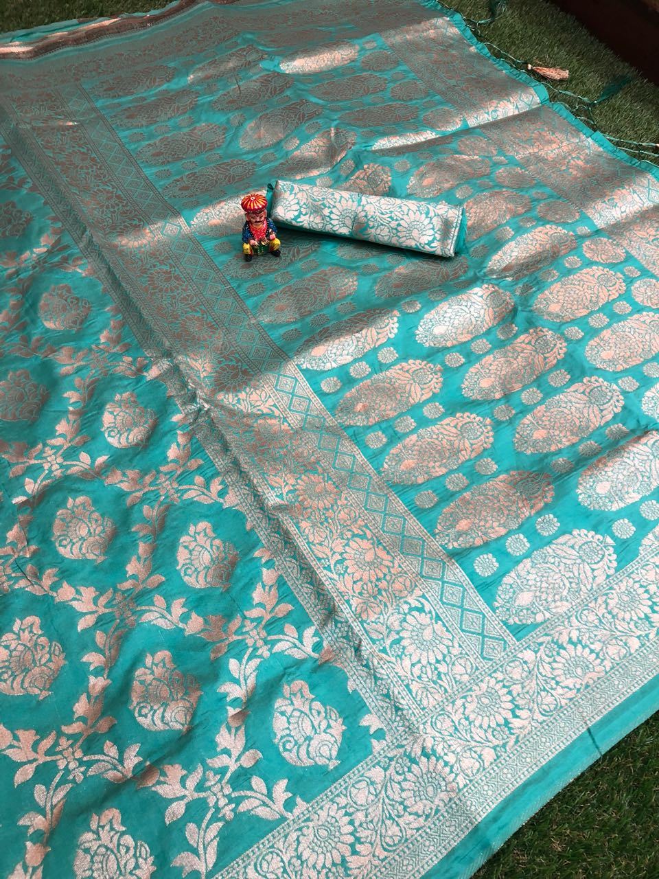 Aquamarine and Silver Delight Banarasi Silk Saree-BNS048 light blue coloured grand silk saree 