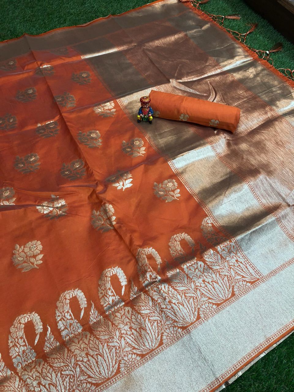 Amber Shine Banarasi Silk Saree-BNS049 orange coloured traditional silk saree