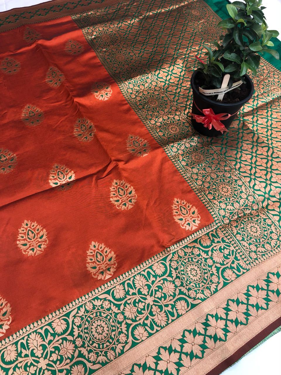 Traditional Brown Green Banarasi Silk -BNS052 brown coloured daily use saree