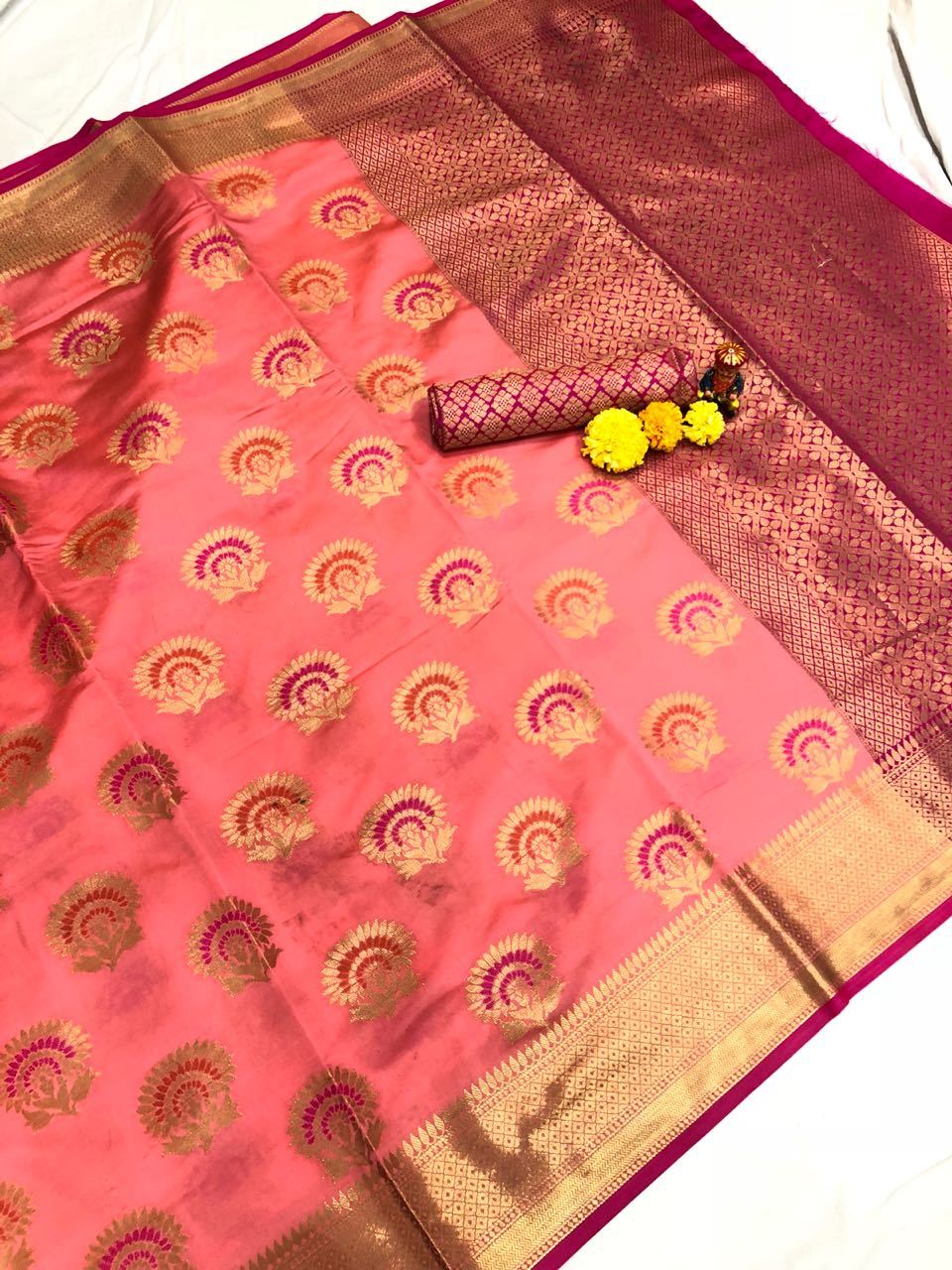 Bittersweet Taffy Banarasi Silk Saree-BNS064 light pink golden work saree