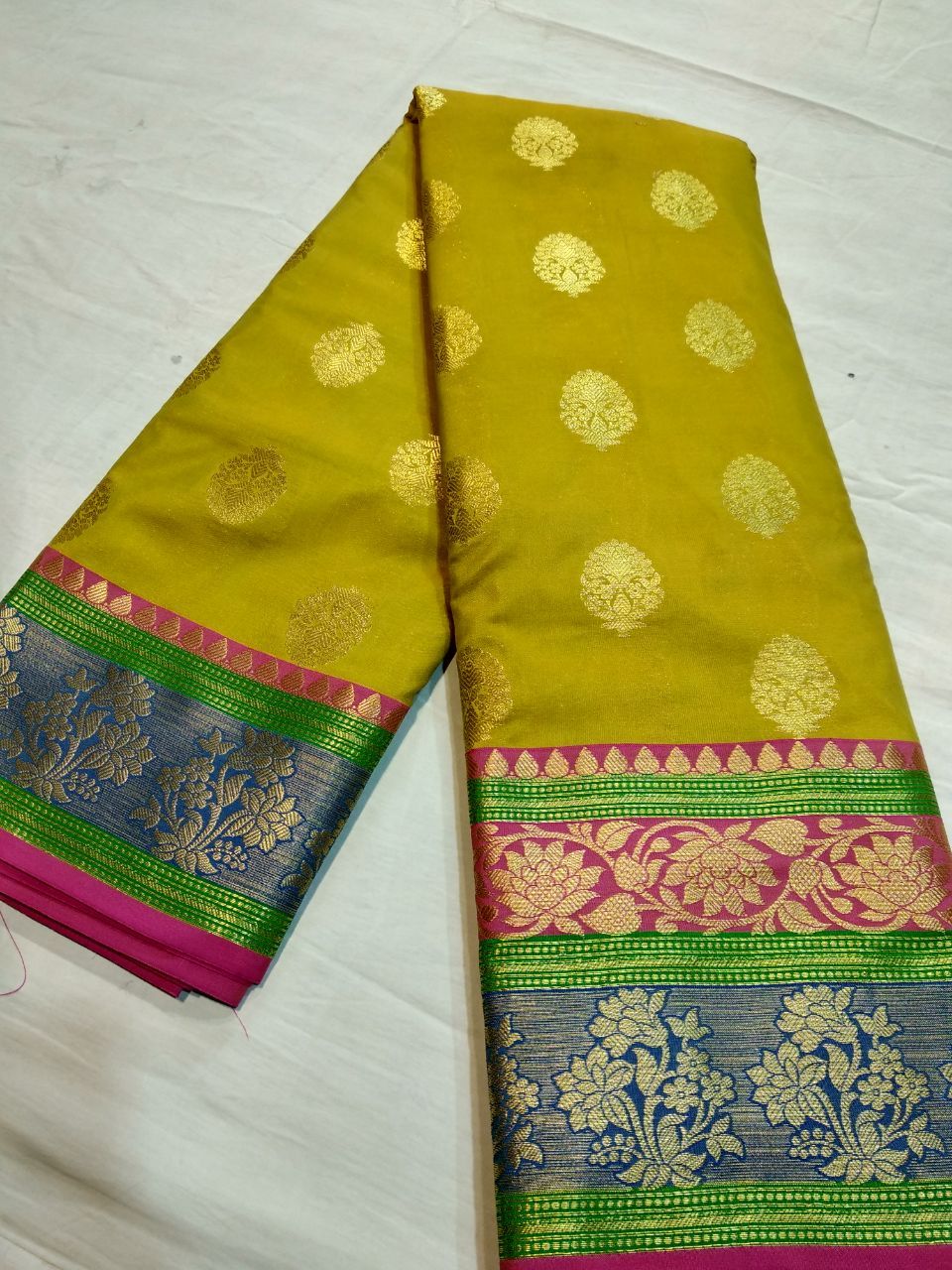 Yellow Green Blend Banarasi Silk Saree-BNS079 yellow green coloured festival saree