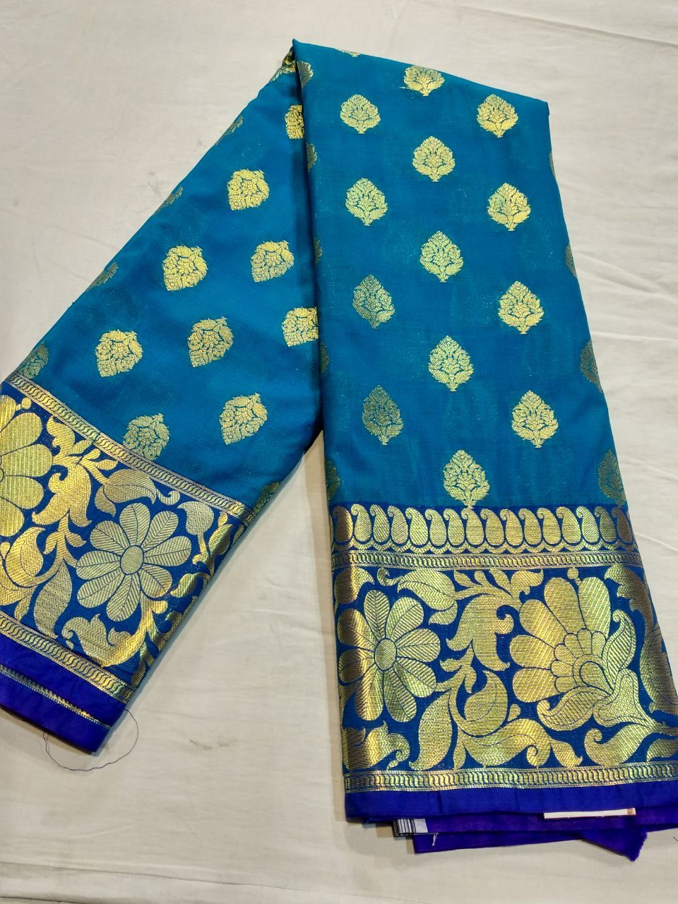 Cerulean Spring Banarasi Silk Saree-BNS081 blue coloured silk saree with golden work