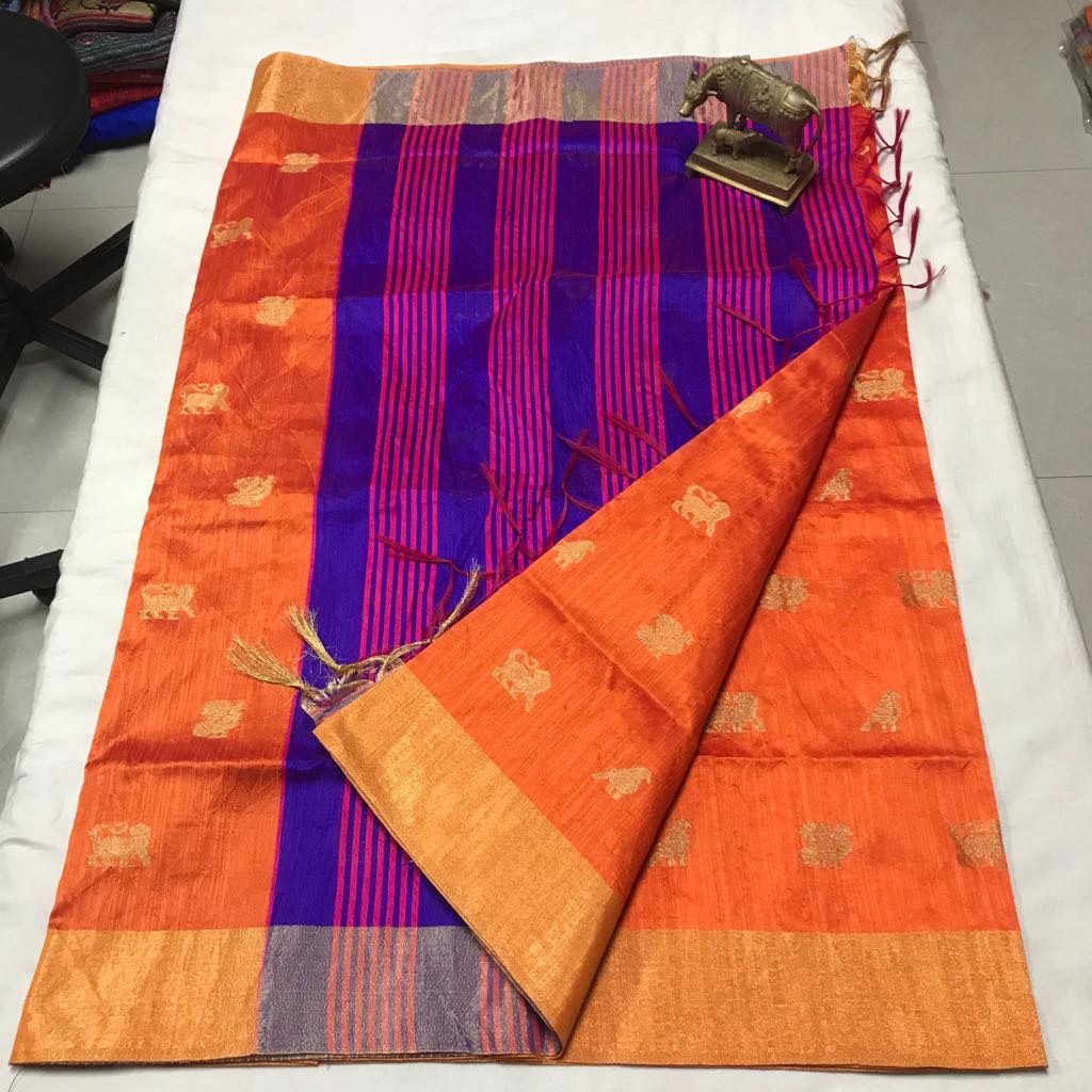 Vivid Violet Banarasi Silk Saree-Design BNS006 purple and orange coloured traditional saree 