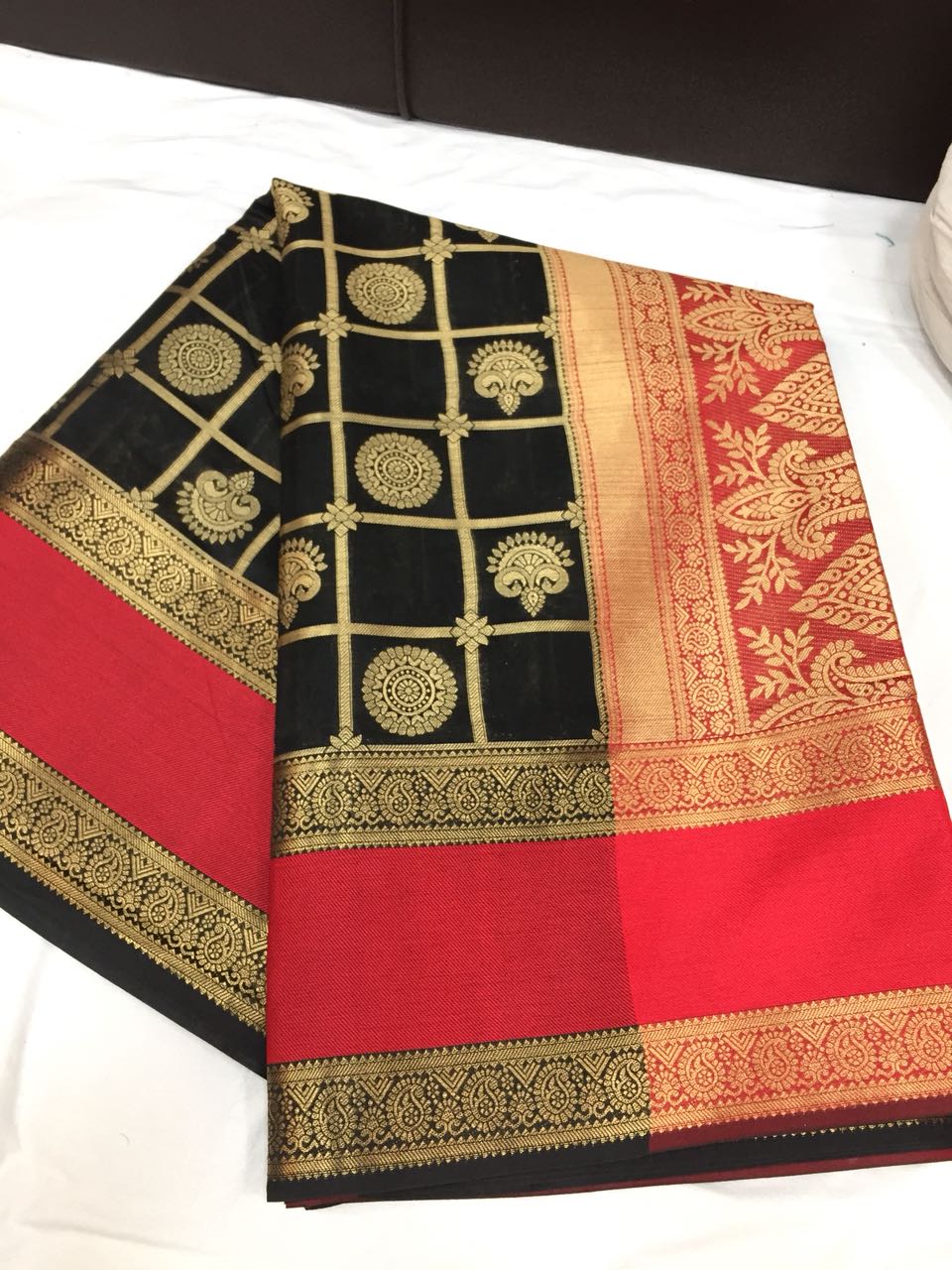 Red - Black Combo Banarasi Silk Saree BNS008 black and red coloured saree with golden work