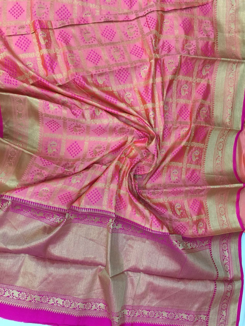 Rose Tinge Patola Banarasi Silk Saree BNS012 pink coloured saree simple