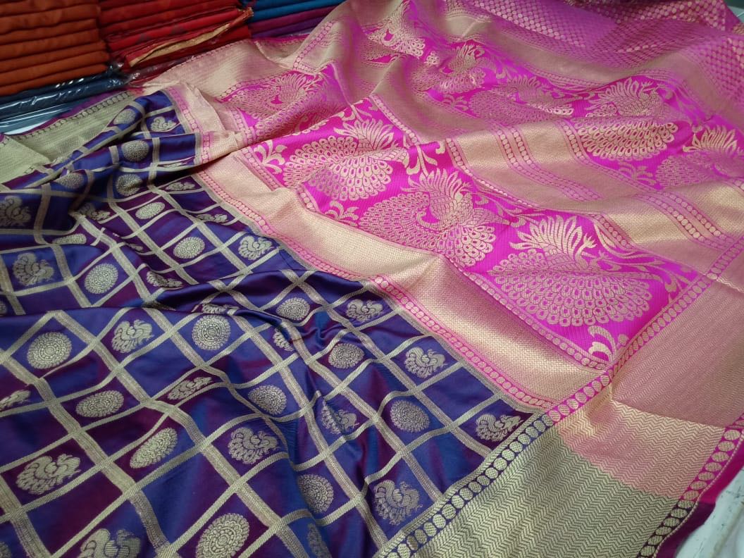 Banglori Silk Saree With Rich Contrast Zari Pallu With Brocade Blouse