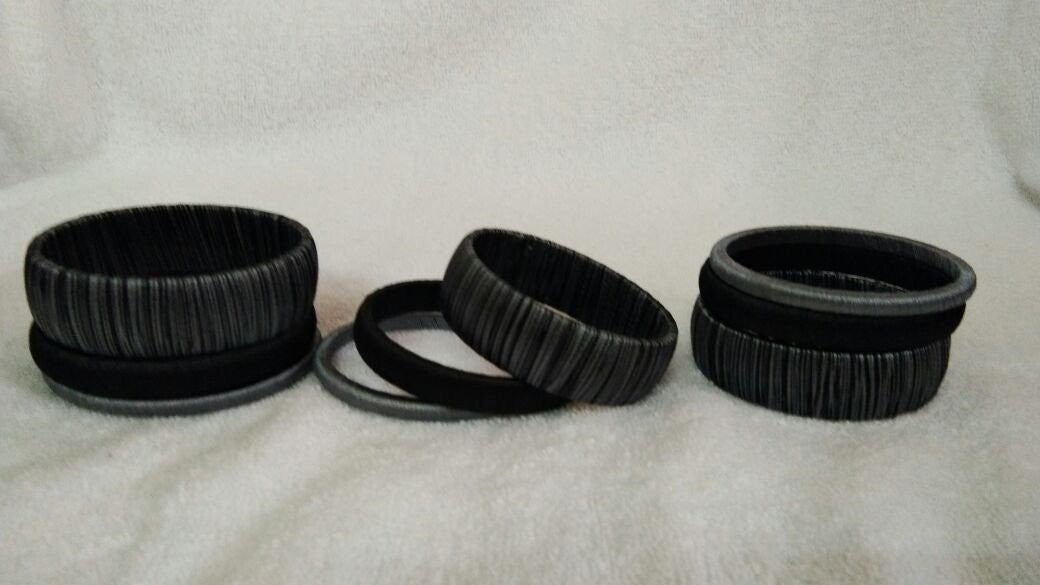 Black Dual Color Fancy Wear Silk Thread Bangles-STBS-003