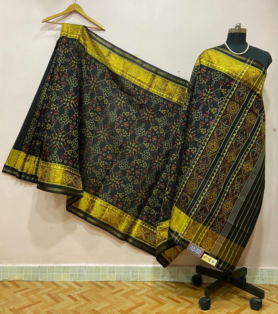 Black with Floral Designed Patola Silk Saree-PSS9006