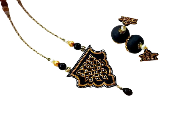 Black Rangoli Polymer Clay Jewellery Set