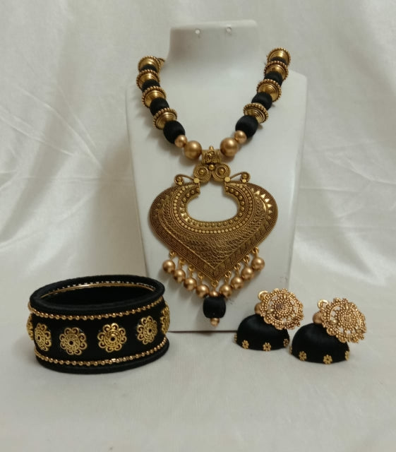 Black and Gold Silk Thread Jewellery Set