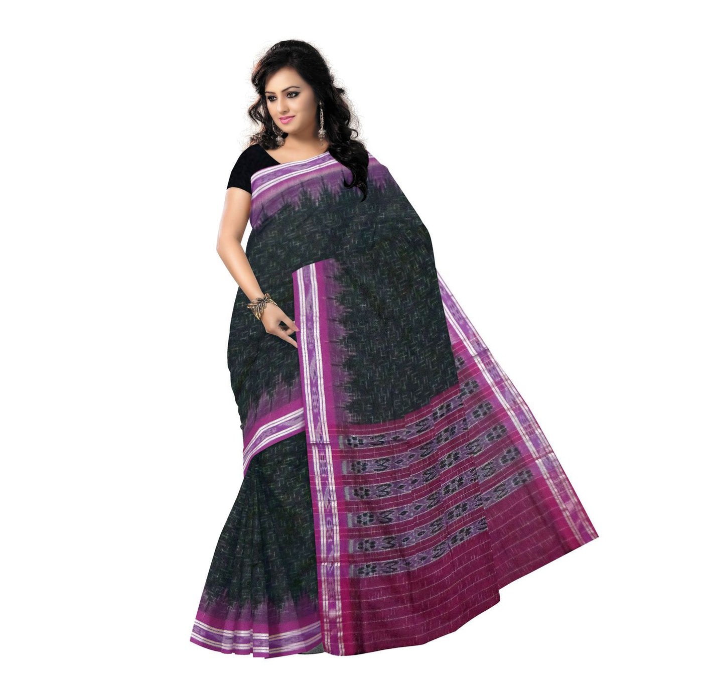 Black With Pink Handloom Cotton Saree-OSS152
