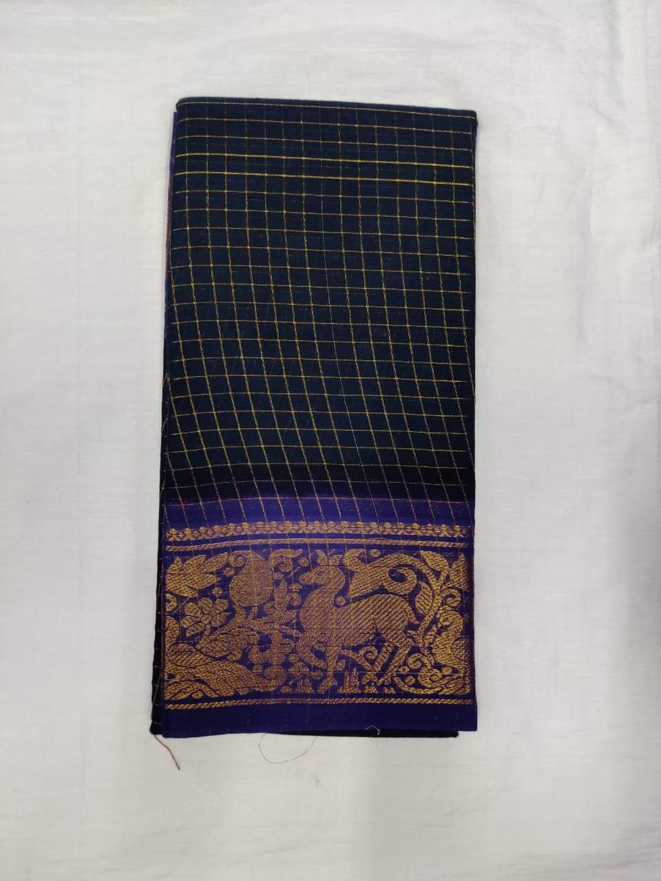 Black and Blue-Madurai Sungudi Sarees - Double side Jari Border
