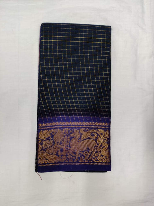 Black and Blue-Madurai Sungudi Sarees - Double side Jari Border