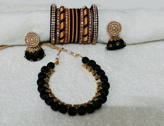 Black and Gold Designer Silk Thread Jewellery Set