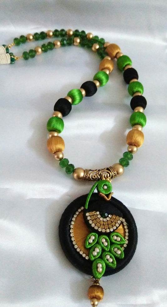 Black and Green Peacock Necklace