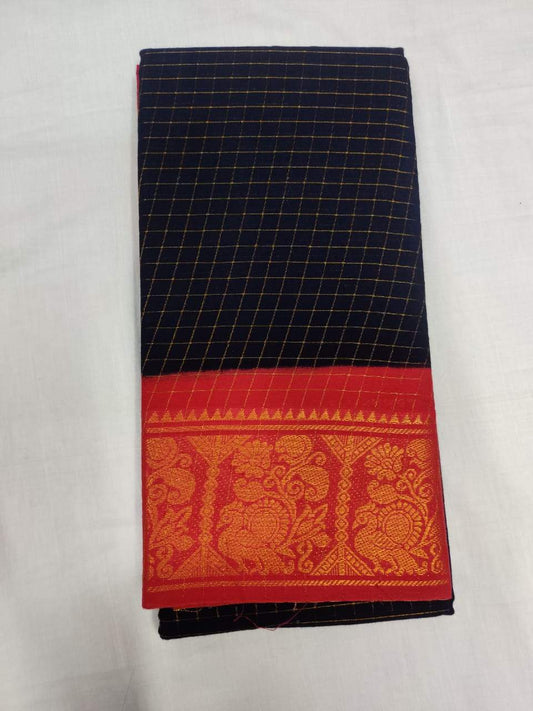 Black and Red-Madurai Sungudi Sarees - Double side Jari Border