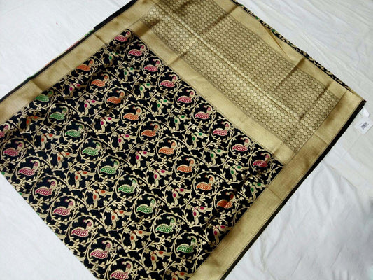 Black with Colorfull Peacock Designed Paithani Saree