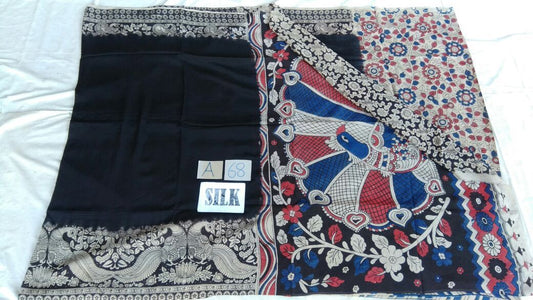 Black with Patil Pallu Silk Kalamkari Saree-KALAMKARI-0001