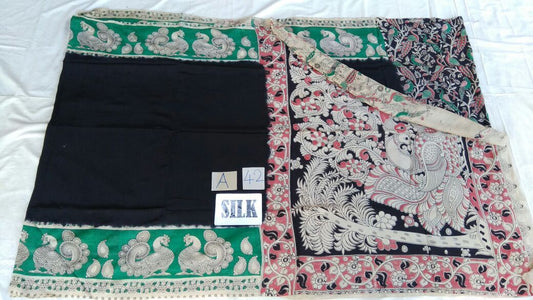 Black with Patil Pallu Silk Kalamkari Saree-KALAMKARI-0013