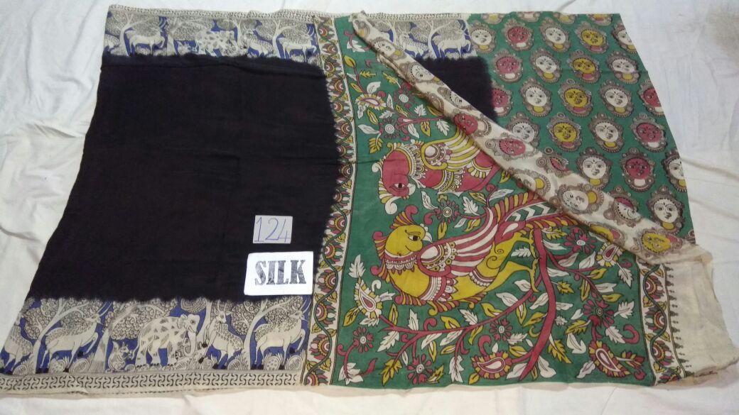 Black with Patil Pallu Silk Kalamkari Saree-KALAMKARI-0026