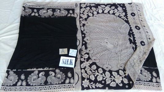Black with Patil Pallu Silk Kalamkari Saree-KALAMKARI-0065