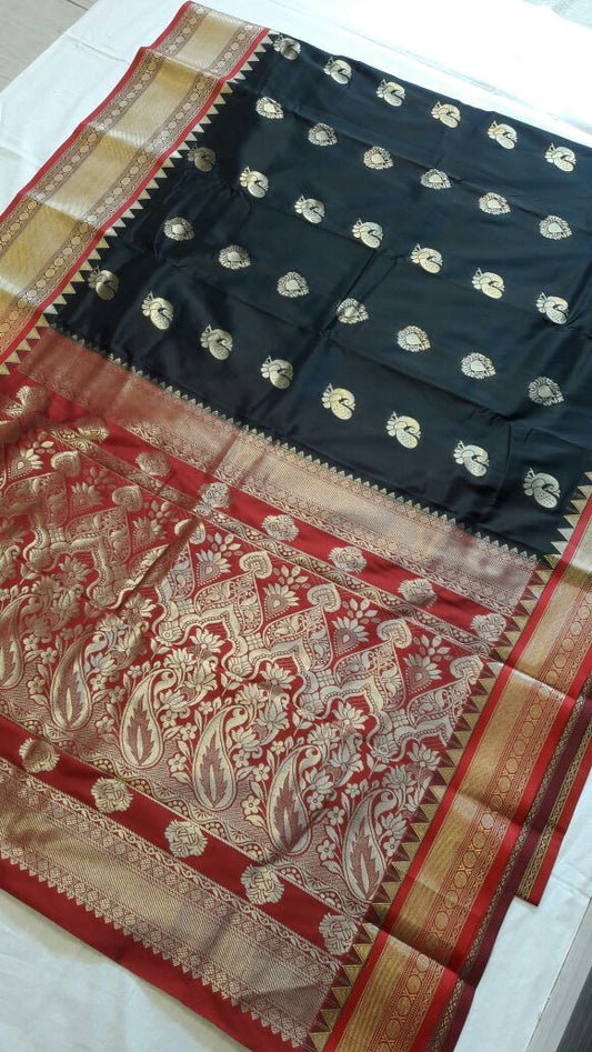 Black with Peacock Designed Red Border Paithani Saree