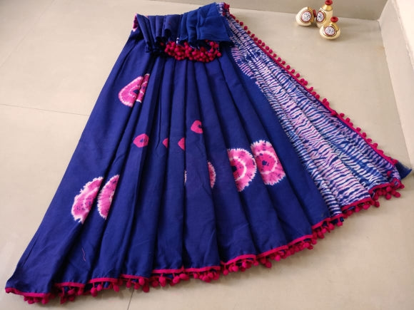 Blue-Pink Cotton Saree-TCS044