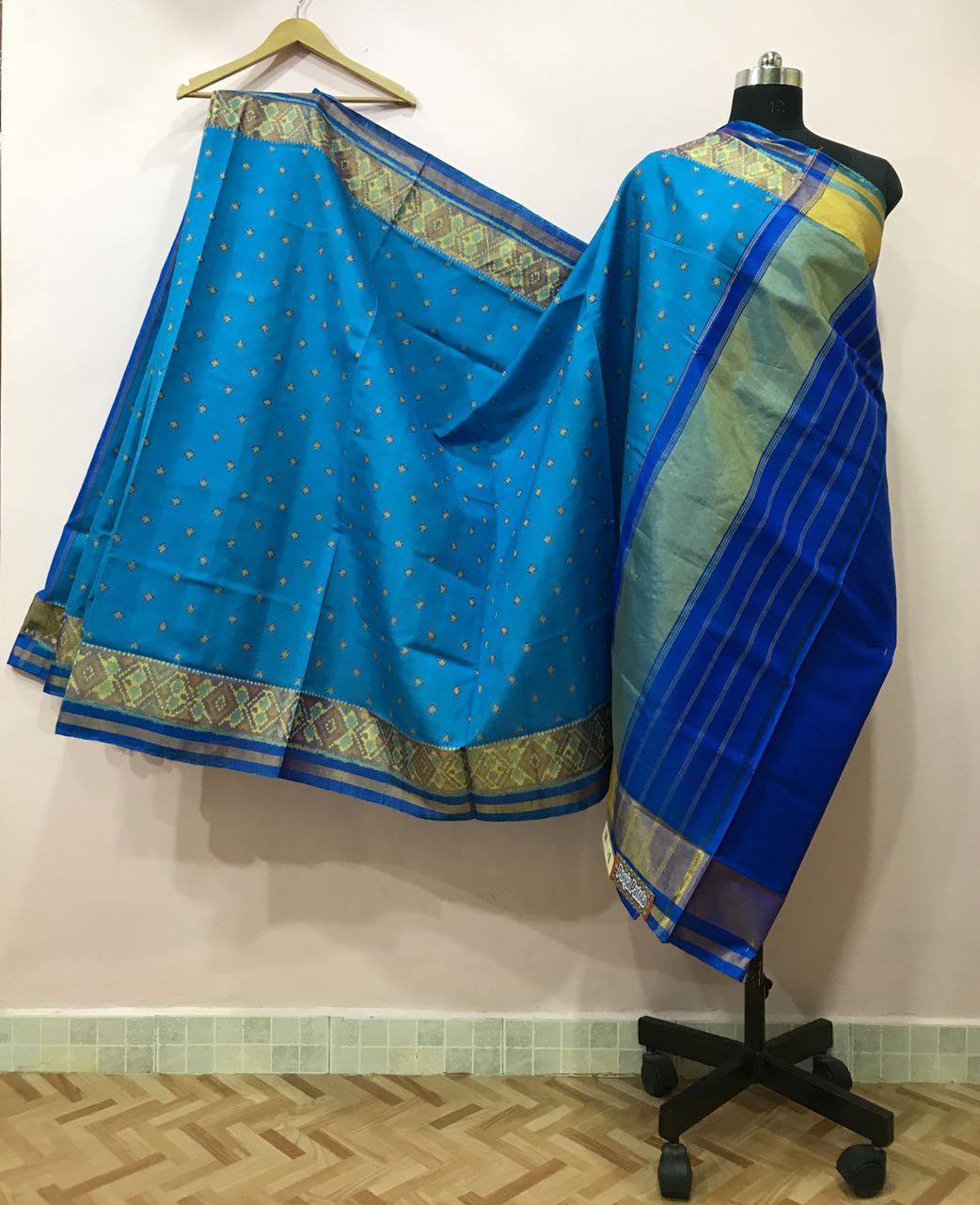 Blue Dotted with Golden Border Patola Silk Saree-PPSRE-008