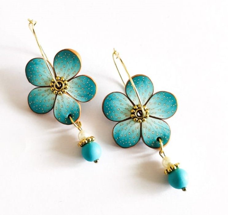 Blue Blossom Delight - Floral Polymer Clay Earrings