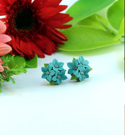 Blue Floral Polymer Clay Studs