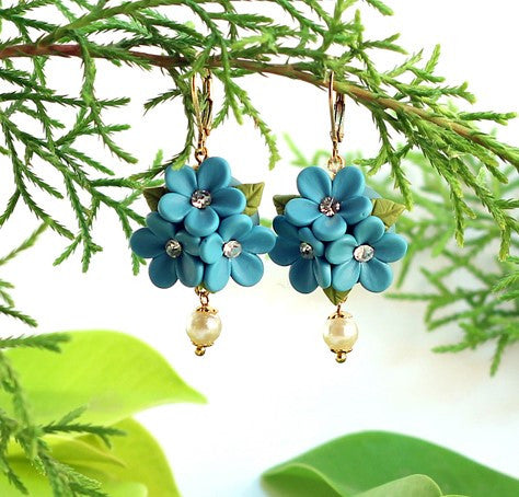 Blue Floral Polymer Clay earrings