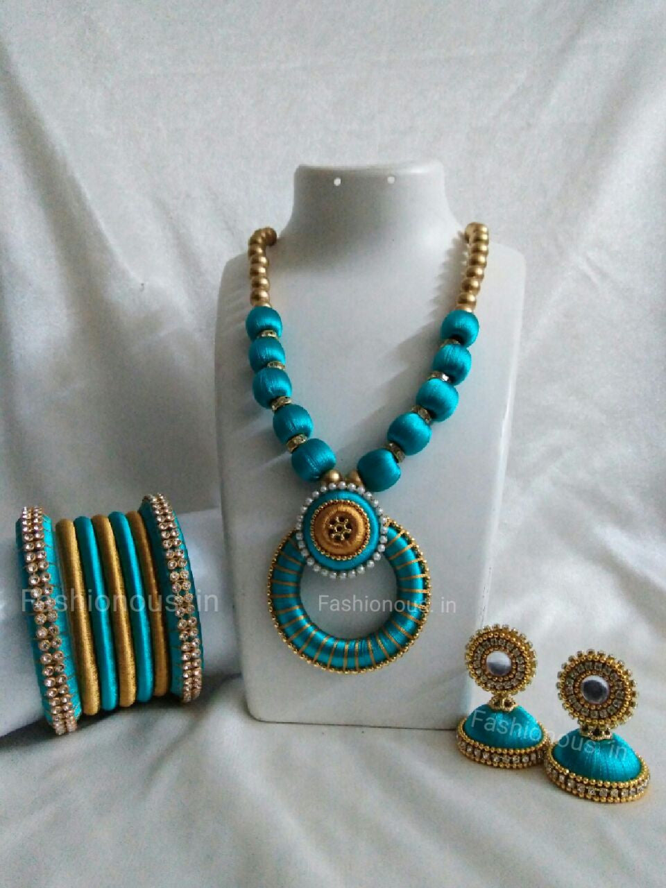 Blue Silk Thread Jewellery Set
