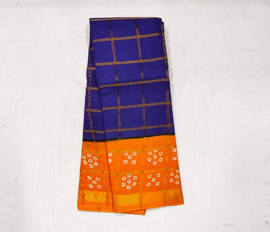 Blue Sungudi with Bandhani Print Border