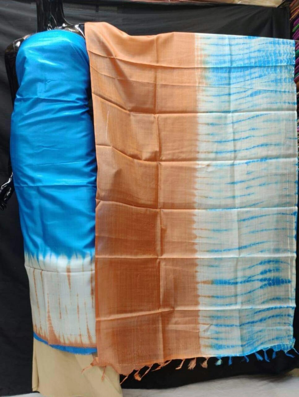 Blue and Brown Unstitched Salwar Material