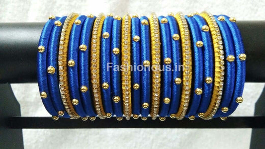 Blue and Golden Silk Thread Bangle Set-STJSW-097