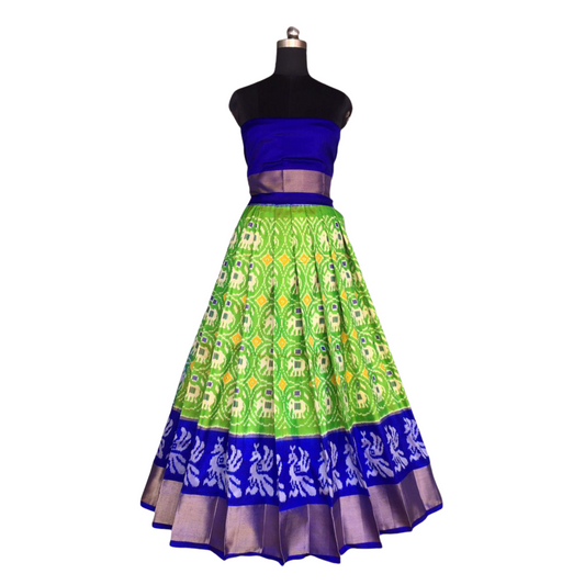 Blue and Green Ikkat Pure Silk Lehenga