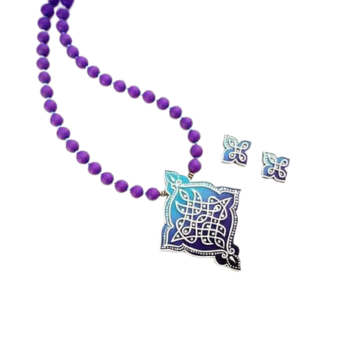Blue and Purple Rangoli Polymer Clay Jewellery Set