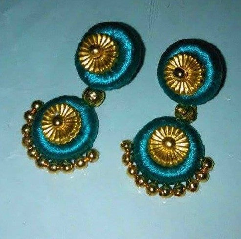 Blue and gold silk thread Earrings