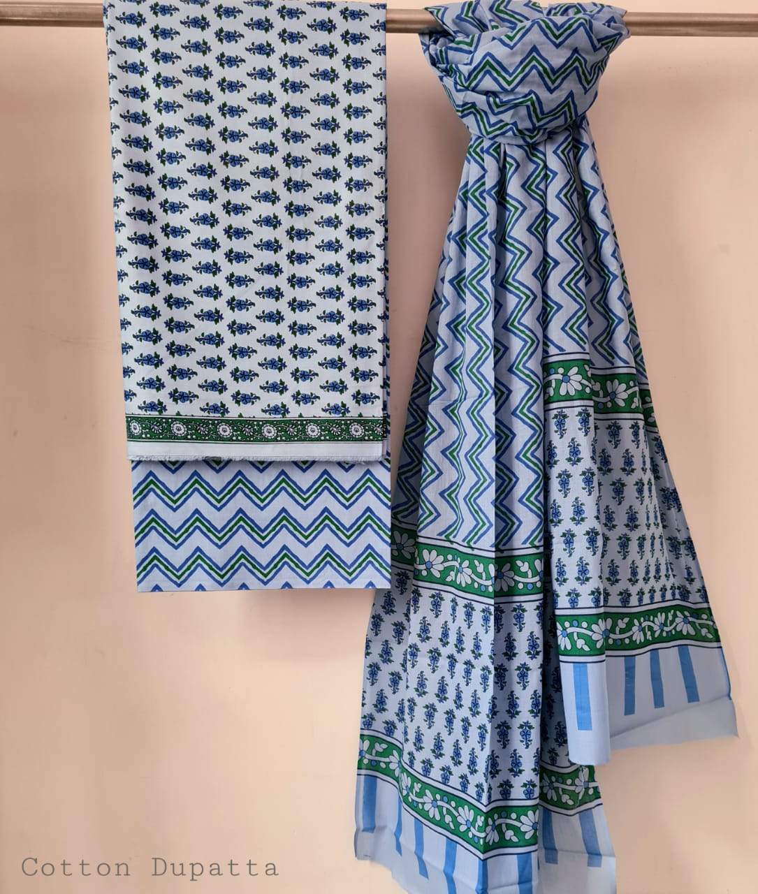 Blue and White Cotton Salwar Material