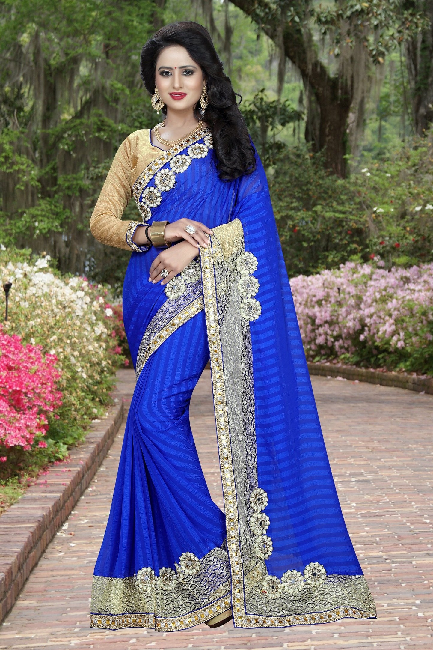 Blue colour Embroidery Patch Work Saree-SRP-GS-01