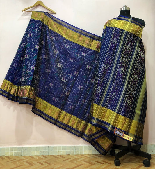 Blue with Diamond Elephant Designed Patola Silk Saree-PPSRE-025