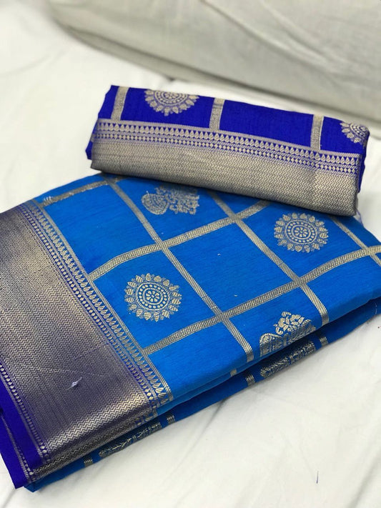 Blue with Ink Blue Border Banarasi Silk Saree-SRE-1103 blue coloured saree with golden work
