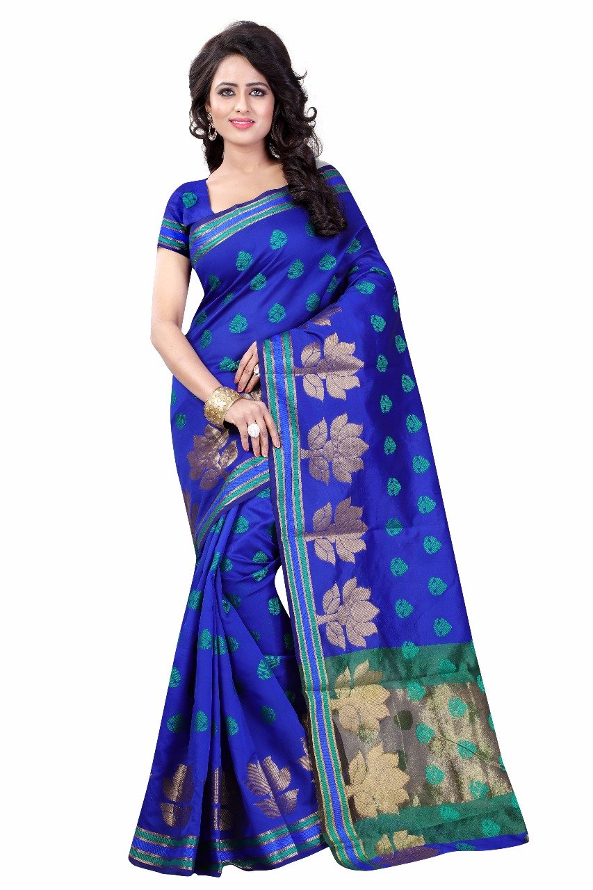 Blue with Lotus Designed Pallu Banarasi Saree-SRE-991 dark blue heavy work saree 
