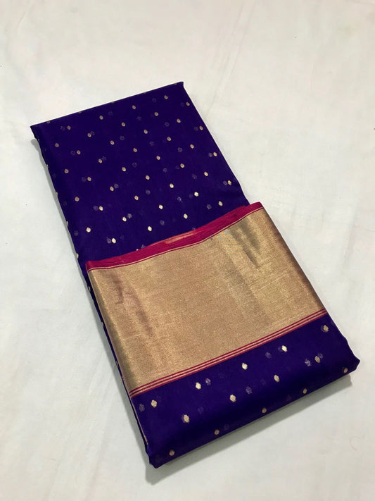 Blue with Mango Designed Zari Border Chanderi Silk Saree