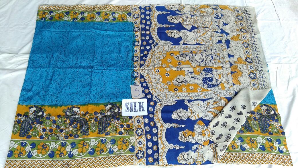 Blue with Patil Pallu Silk Kalamkari Saree-KALAMKARI-0061