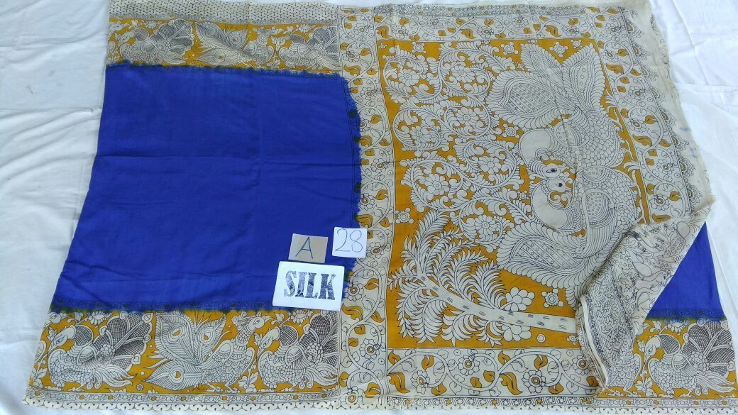 Blue with Patil Pallu Silk Kalamkari Saree-KALAMKARI-0066