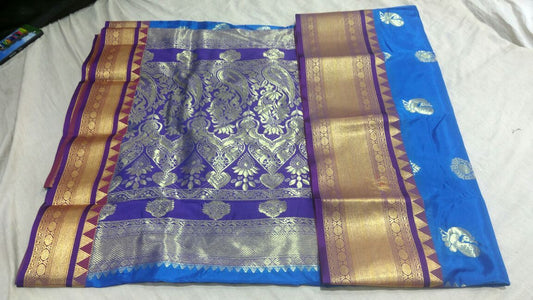 Blue with Peacock Designed Floral Pallu Paithani Saree-PAITHANI-067
