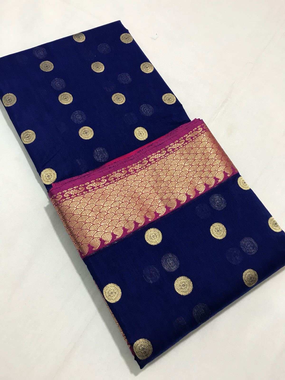 Blue with Pink Zari Border Chanderi Silk Saree