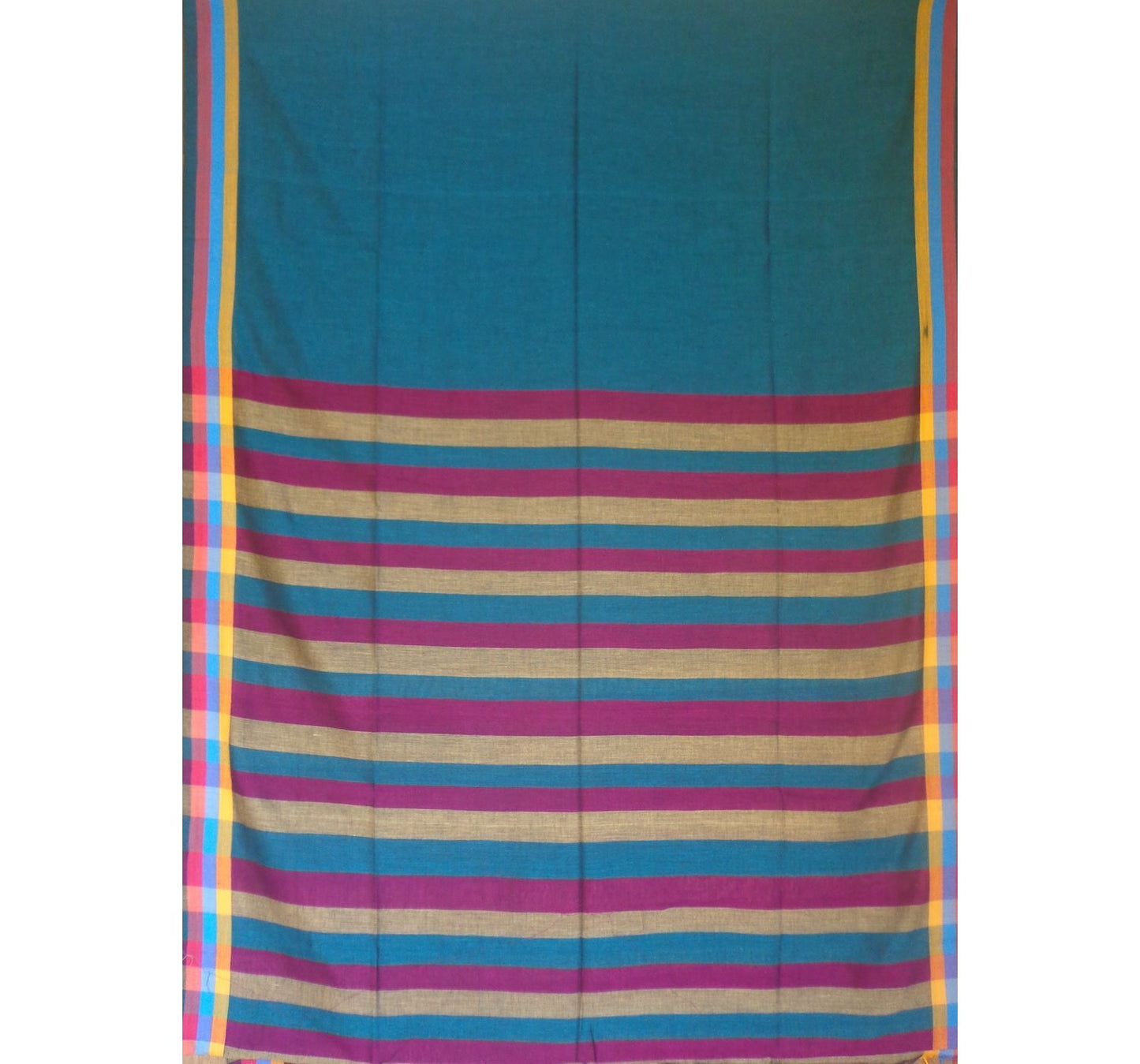 Blue with Tricolor Pallu Handwoven Cotton Saree