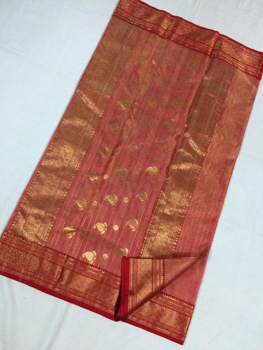 Coral Chanderi Silk Saree With Golden Red Border- CSH052